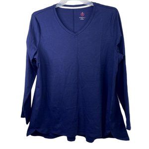 Isaac Mizrahi Essentials Blue Cotton V-Neck Tunic Size: XL
